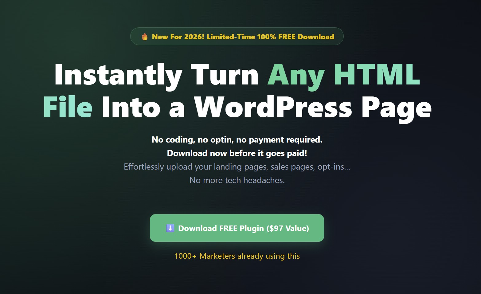 Free HTML To WordPress Page